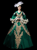 Déguisement Robe De Soirée Médiéval Princesse Robes Costumes Rétro Robe Coiffure Brodé Vert Foncé Marie-Antoinette Costume Ensemble Vêtements Vintage