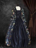 Déguisement Vintage Robe Noire Gothique Soirée Costume Marie Antoinette Col Carré 18ème Siècle
