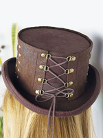 Déguisements Halloween chapeau Steampunk Brown Beaded Lace Up accessoires Steampunk plat chapeau haut de forme féminine Déguisements Halloween