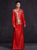 Déguisements Halloween Costume chinois Déguisements ancienne Groom Messieurs Costume Robe brodée Satin rouge ensemble en 3 pièces