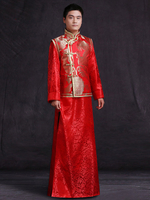 Déguisements Halloween Costume chinois Déguisements ancienne Groom Messieurs Costume Robe brodée Satin rouge ensemble en 3 pièces