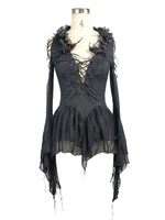 Déguisements Halloween Costume Gothique Femmes Noir Jacquard Retro Haut à Manches Longues