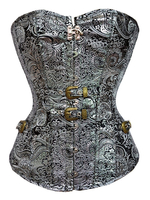 Déguisements Halloween Steampunk Costume Corset Argent Jacquard Strapless Cincher Top Femmes Taille Formateur