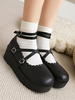 Douce Lolita Chaussures Escarpins à lacets et talons compensés en cuir PU noir
