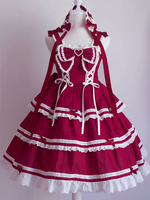 Douce Lolita JSK Robe Avec Noeud à Volants Lacet Lolita Robe Chasuble Jupes Déguisements Halloween