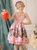 Douce Lolita JSK Robe Fraise Rose Sans manches Volants Lolita Robe Jupes Déguisements Halloween