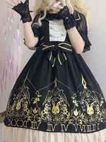Douce Lolita JSK Robe Horloge lapin Avec Noeuds Jupes Lolita Robe Chasuble Noir Déguisements Halloween