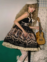 Douce Lolita JSK Robe Imprimé Etoile à Volant Bleu Marine Avec Noeud