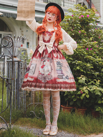 Douce Lolita JSK Robe Infanta Conte de Fée Bordeaux Sans Manches Volants Jupes Lolita Pull