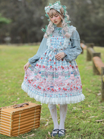 Douce Lolita JSK Robe Infanta Conte de Fée Light Sky Blue Sans manches Volants Jupes Lolita Pull