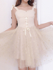 Douce Lolita JSK Robe Lucky Star Abricot sans manches à lacets Jupes plissées Lolita Robe Chasuble Déguisements Halloween