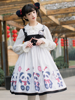 Douce Lolita JSK Robe Robe imprimée panda avec jupe plissée blanche Lolita Jumper Déguisements Halloween