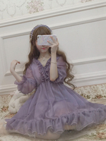 Douce Lolita OP Robe à volants Lavender Lolita Une Pièce Robes Déguisements Halloween