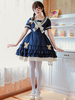 Douce Lolita OP Robe Bleu Lolita Une Pièce Style Militaire Avec Noeud Robe Déguisements Halloween