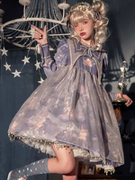 Douce Lolita OP Robe chic imprimé lapin col rabattu Manches Longues Robe Lolita Une Pièce Violet
