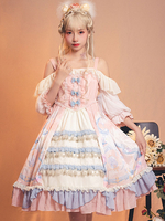 Douce Lolita OP Robe Cloud Dreamland à Volants Avec Noeuds Lolita Robes une pièce Déguisements Halloween