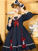 Douce Lolita OP Robe Ensemble 2 pièces Imprimé Floral Bleu Marine Nœuds Volants Lolita Une Pièce Robes Outfit