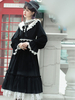 Douce Lolita OP Robe Ensemble de 4 pièces avec des nœuds de perles noirs Manches longues Lolita Une Pièce Robes Outfit