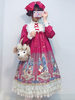 Douce Lolita OP Robe Imprimé Astrologue Ours à Volants Avec Nœud Papillon Bordeaux Déguisements Halloween