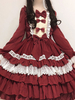Douce Lolita OP Robe Neverland Dentelle Bordeaux à Volants Nœuds Lolita Une Pièce Robes