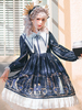 Douce Lolita OP Robe Neverland Imprimé Floral Bleu Profond Volants Robes Lolita Une Pièce