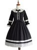 Douce Lolita OP Robe Noir Manche Mi-Longue à Volants Lolita Robes une pièce Déguisements Halloween