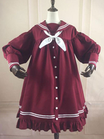 Douce Lolita OP Robe Nœud à volants Bouton Ballon Sleeve Lolita Robes une pièce Déguisements Halloween