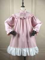 Douce Lolita OP Robe Rose à Volants Blanc Manches longues Lolita Une Pièce Robees Déguisements Halloween
