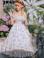 Douce Lolita robe Lace Up Ruffles Bows Sans manches Abricot claire Tea Party Style Lolita