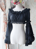 Douce lumière noire Lolita de mousseline de soie bleue courte Blouse longue Hime manches manches amovibles 2 couleurs Déguisements Halloween