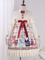 Douce robe Lolita OP Showa Bunny imprimée noeuds Robe Lolita One Piece Déguisements Halloween