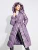 Doudoune à Capuche Violet Long Puffer Belted Winter Outerwear Pour Femme