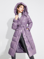 Doudoune à Capuche Violet Long Puffer Belted Winter Outerwear Pour Femme