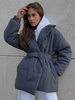 Doudounes à col rabattu surdimensionnées avec ceinture chic pour tous les jours vêtements dextérieur décontractés gris pour femmes
