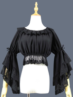 Doux Lolita Blouse Dentelle Ruffle Bow Hime Sleeve Mousseline De Soie Noir Lolita Crop Top Déguisements Halloween