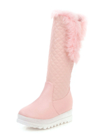 Doux Lolita Bottes Synthétique Cuir Motif De Diamant Fourrure Bout Rose Lolita Chaussures Déguisements Halloween