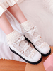 Doux Lolita Chaussures Blanc Volants Bows Perle en cuir Synthétique plat Lolita Pompes Déguisements Halloween
