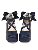 Doux Lolita Chaussures Bow Stappy Buckle Wedge Talon Blanc Lolita Chaussures Déguisements Halloween