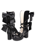 Doux Lolita Chaussures Bow Strappy Chunky Haut Talon Noir Synthétique Lolita Chaussures Déguisements Halloween