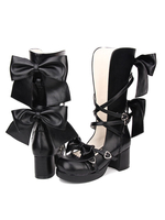 Doux Lolita Chaussures Bow Strappy Chunky Haut Talon Noir Synthétique Lolita Chaussures Déguisements Halloween