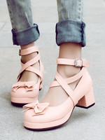 Doux Lolita Chaussures en cuir Synthétique Bows Chunky talon Chaussures Lolita Déguisements Halloween