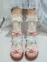 Doux Lolita Chaussures Rose/Blanc/Ivoire Déco Ballon de Fleurs Noeud Mignon