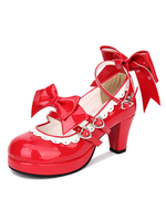 Doux Lolita Chaussures Rouge Bow Strappy Patent Synthétique Rouge Lolita Pompes Déguisements Halloween