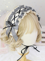Doux Lolita Coiffe dentelle noire Bows Bandeau Plaid Déguisements Halloween