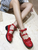 Doux Lolita Escarpins Volants Rouges En Cuir Synthétique Talon Chiot Lolita Chaussures Déguisements Halloween