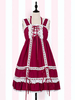 Doux Lolita JSK Jumper jupe volants arcs lacer deux tons rouge robe lolita Déguisements Halloween