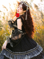 Doux Lolita JSK Robe 3 Pièces Ensemble À Lacets Nœuds Tulle Polyester Noir Lolita Jumper Jupes