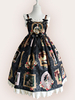 Doux Lolita JSK Robe Imprimé Versailles Filles à Volants Noir Lolita Robe à BretelleDéguisements Halloween