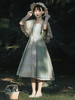 Doux Lolita JSK Robe Polyester Sans Manches Imprimé Floral À Lacets Jupes Lolita Vert Clair