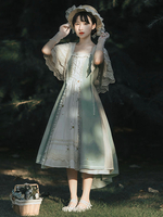 Doux Lolita JSK Robe Polyester Sans Manches Imprimé Floral À Lacets Jupes Lolita Vert Clair